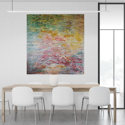 "Nymphéas" by Lenon B, an abstract painting with fluid landscapes and blended colors reminiscent of impressionist reflections on water.