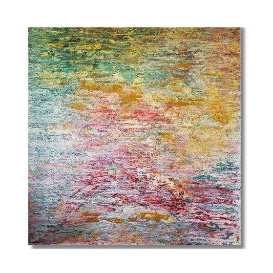 "Nymphéas" by Lenon B, an abstract impressionist-inspired painting that evokes the serenity of a peaceful pond, with soft hues and fluid brushstrokes.