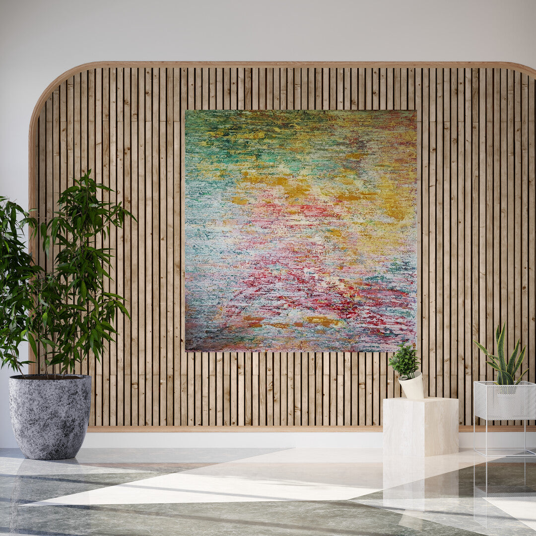 "Nymphéas" by Lenon B, an abstract work inspired by the harmony of nature, with soft, fluid colors creating a peaceful and reflective atmosphere.