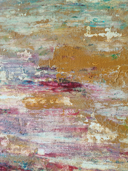 "Nymphéas" by Lenon B, a soothing abstract painting inspired by water reflections, blending impressionist influences with calming colors.