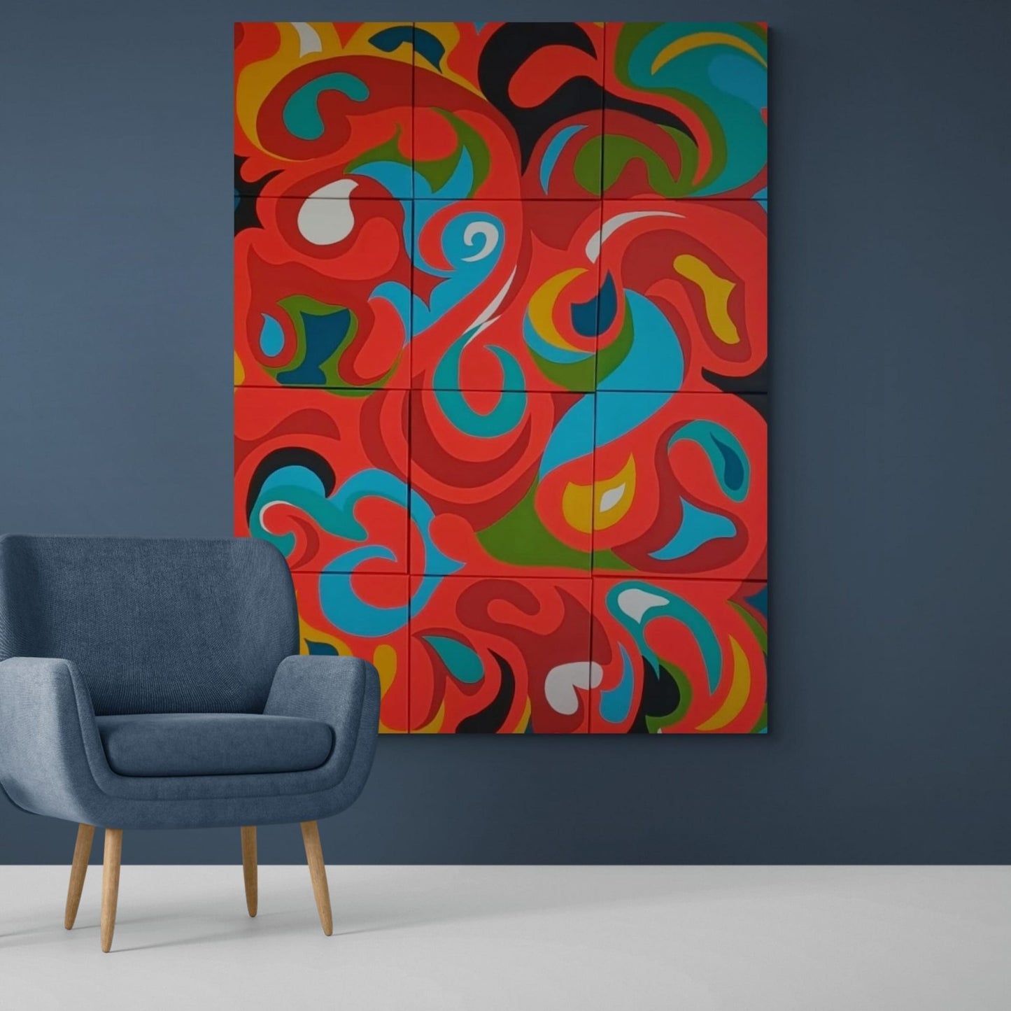 "Oxygène" by Lenon B, a customizable abstract artwork of 12 independent yet harmonious panels in bold, vibrant colors.