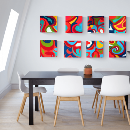 "Oxygène" by Lenon B, a multi-panel creative artwork featuring 12 colorful squares that can be arranged to suit your artistic vision.