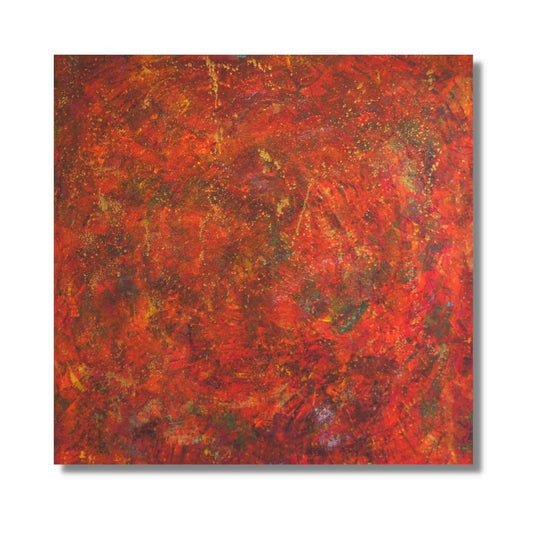 "Résilience" by Lenon B, an XXL canvas reflecting the strength of the human spirit through vibrant reds and golden accents.