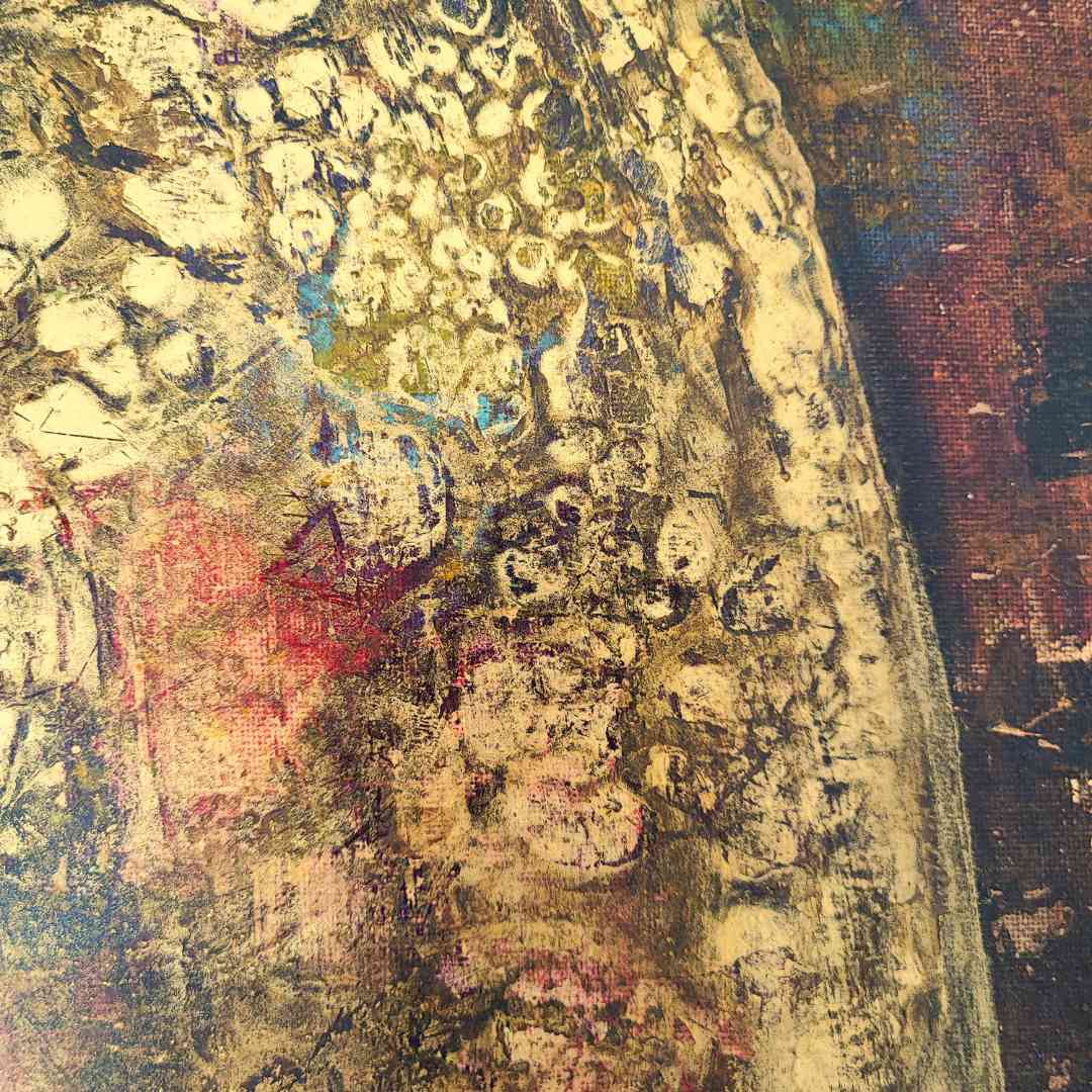 Lenon B’s symbolic abstract painting "Rebirth" celebrates Earth’s renewal with rich golden colors.