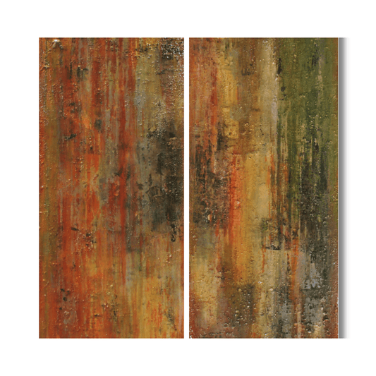 "Roussillon" by Lenon B, a diptych celebrating the vibrant colors of Provence with acrylic and resin on canvas.