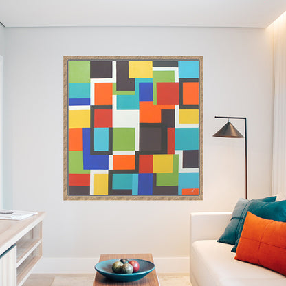 This piece features dynamic cuboid shapes that create a lively visual experience.