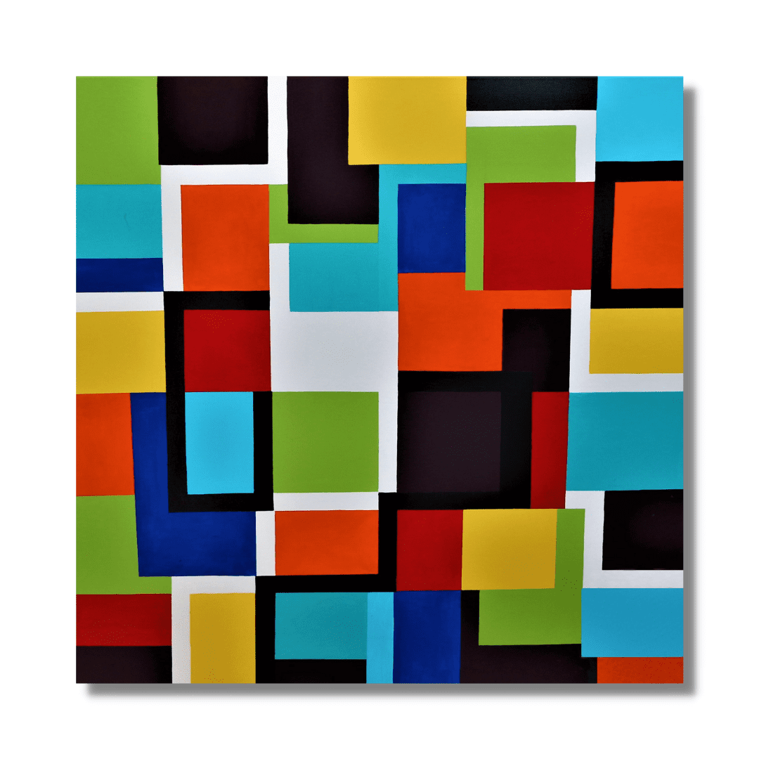 "Rubick's Cube" by Lenon B is a vibrant acrylic artwork that showcases a playful color mosaic.