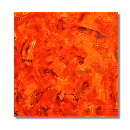 Sacromonte" by Lenon B is an acrylic artwork showcasing vibrant red hues and dynamic movements.