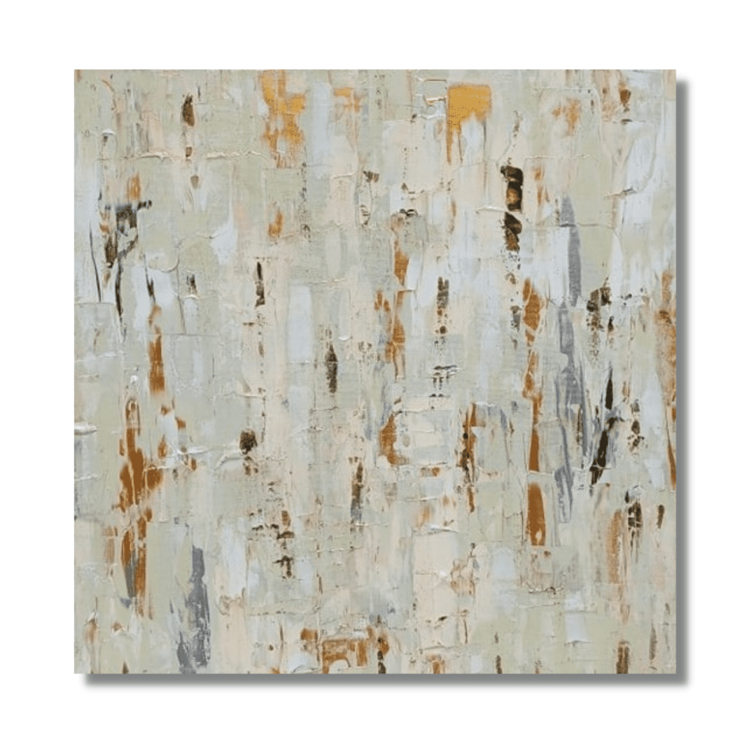 "Sandy" by Lenon B is an abstract canvas featuring soft natural tones inspired by the Portuguese coast.