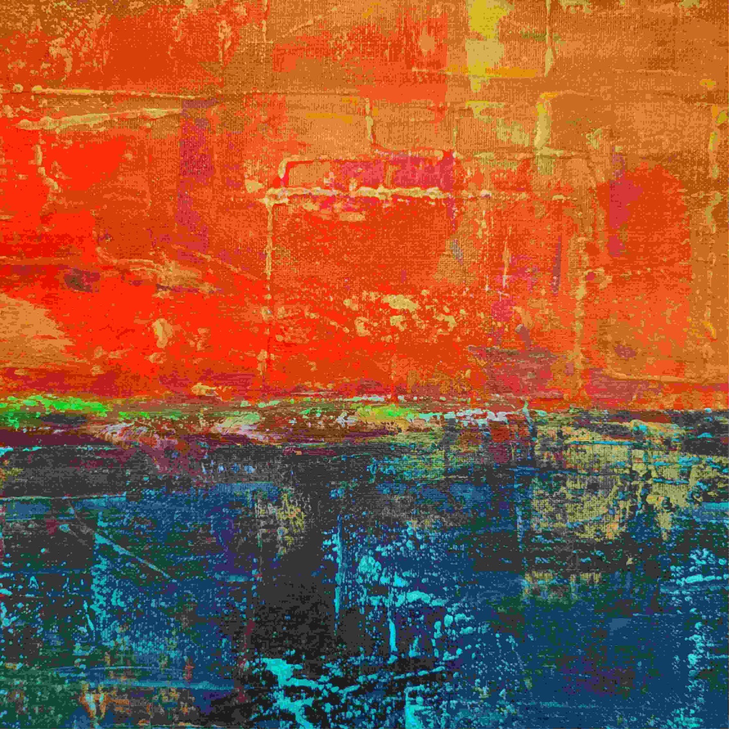 Natural tones of sand and ocean captured in Lenon B's abstract coastal artwork "Sao Juliao Sunset."