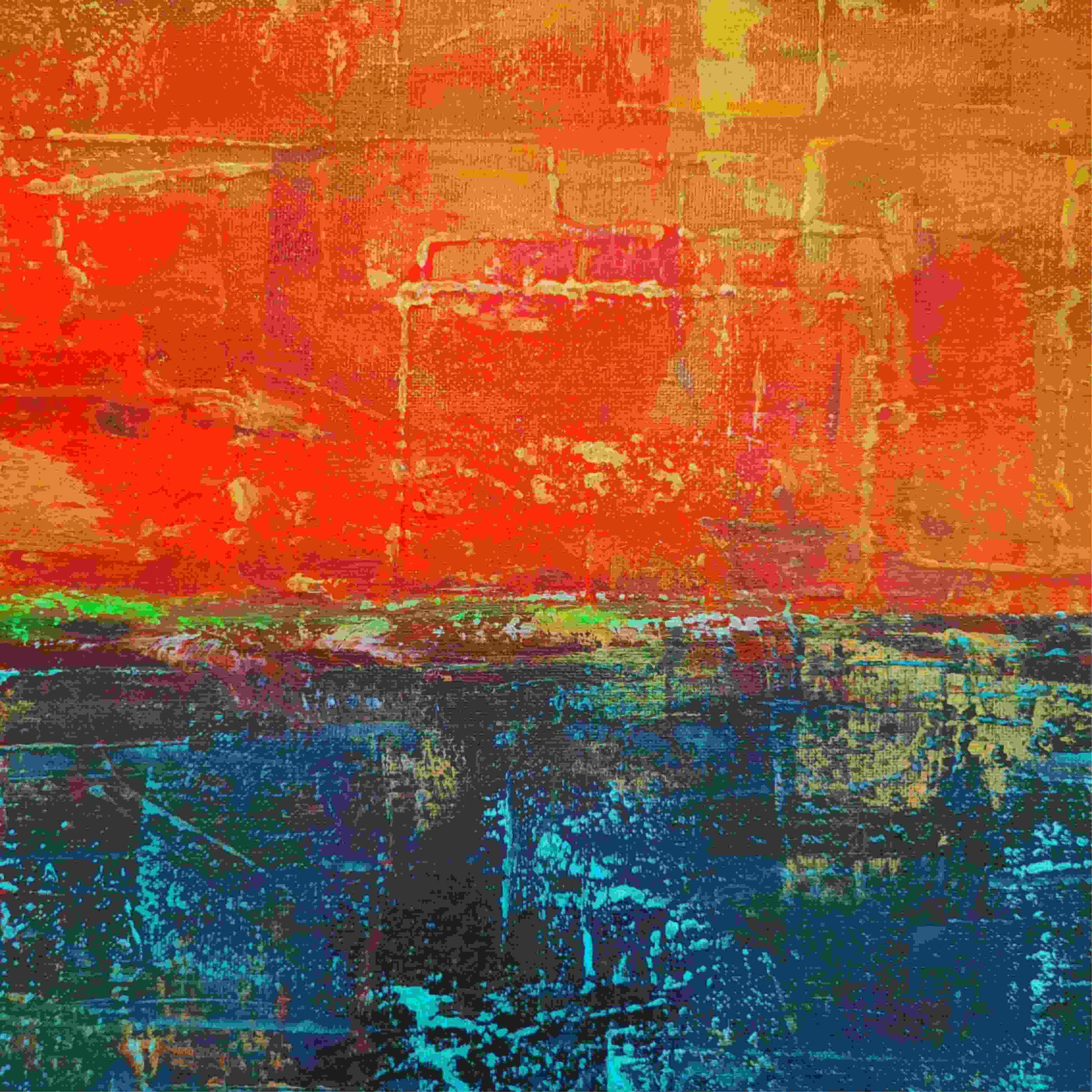 Natural tones of sand and ocean captured in Lenon B's abstract coastal artwork "Sao Juliao Sunset."