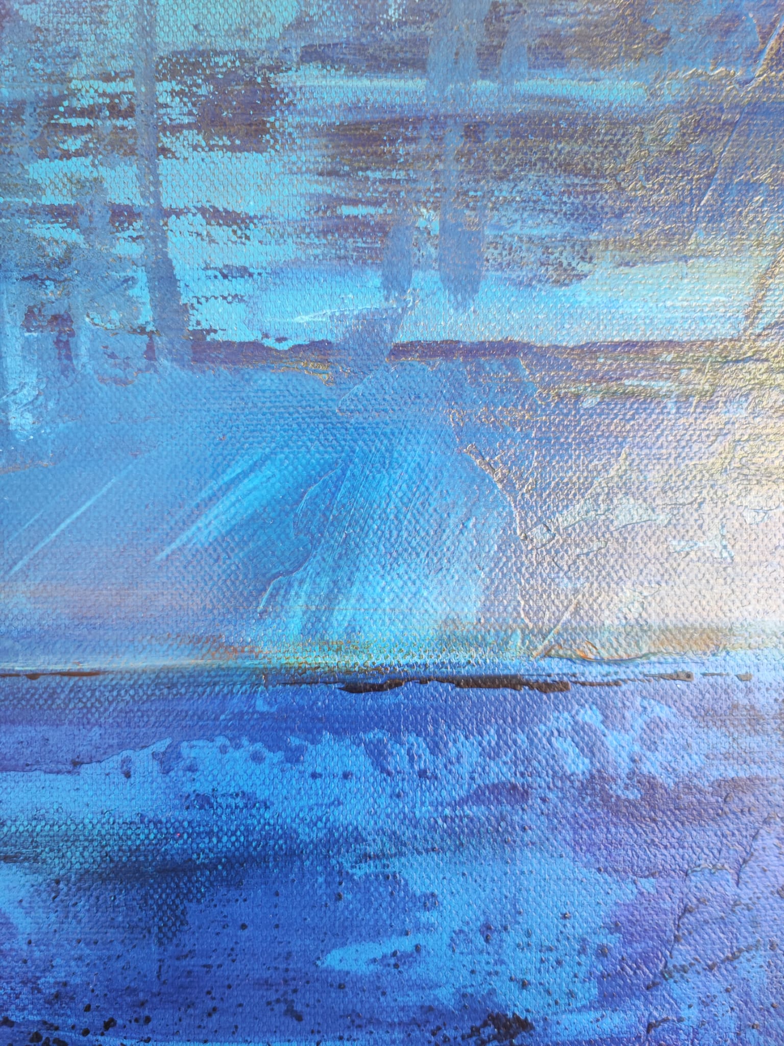 Lenon B’s "Silent Waves", a 60x60 cm abstract painting featuring calming blue shades, part of the Infinite Blue series.