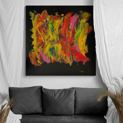 "Soul Dance" by Lenon B – an abstract painting that captures the energy of motion through colorful swirls.