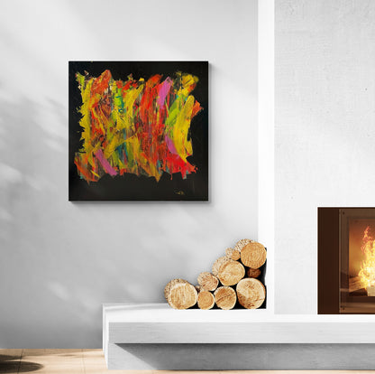 A vibrant and colorful abstract artwork by Lenon B, full of swirling energy and bright colors.