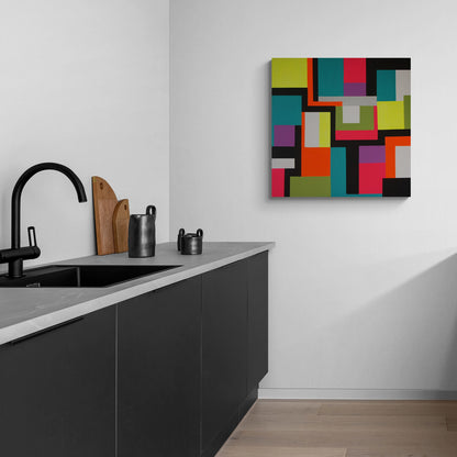 Contemporary pop art on an XXL canvas, featuring bright neon shapes in "Tetris" by Lenon B.