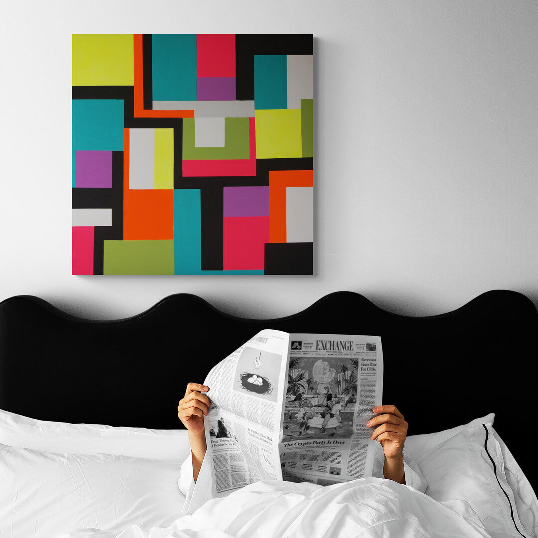 Fluorescent colors and 80s game inspiration come to life in "Tetris" by Lenon B, an energetic pop art piece.