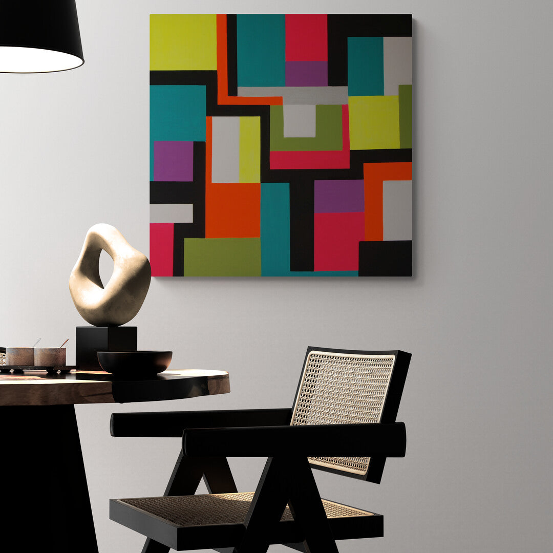 "Tetris" by Lenon B blends nostalgic 80s pop art with modern design in an explosion of vibrant colors.