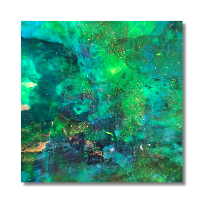 Abstract painting in blue, green, and gold by Lenon B, perfect for home decor.