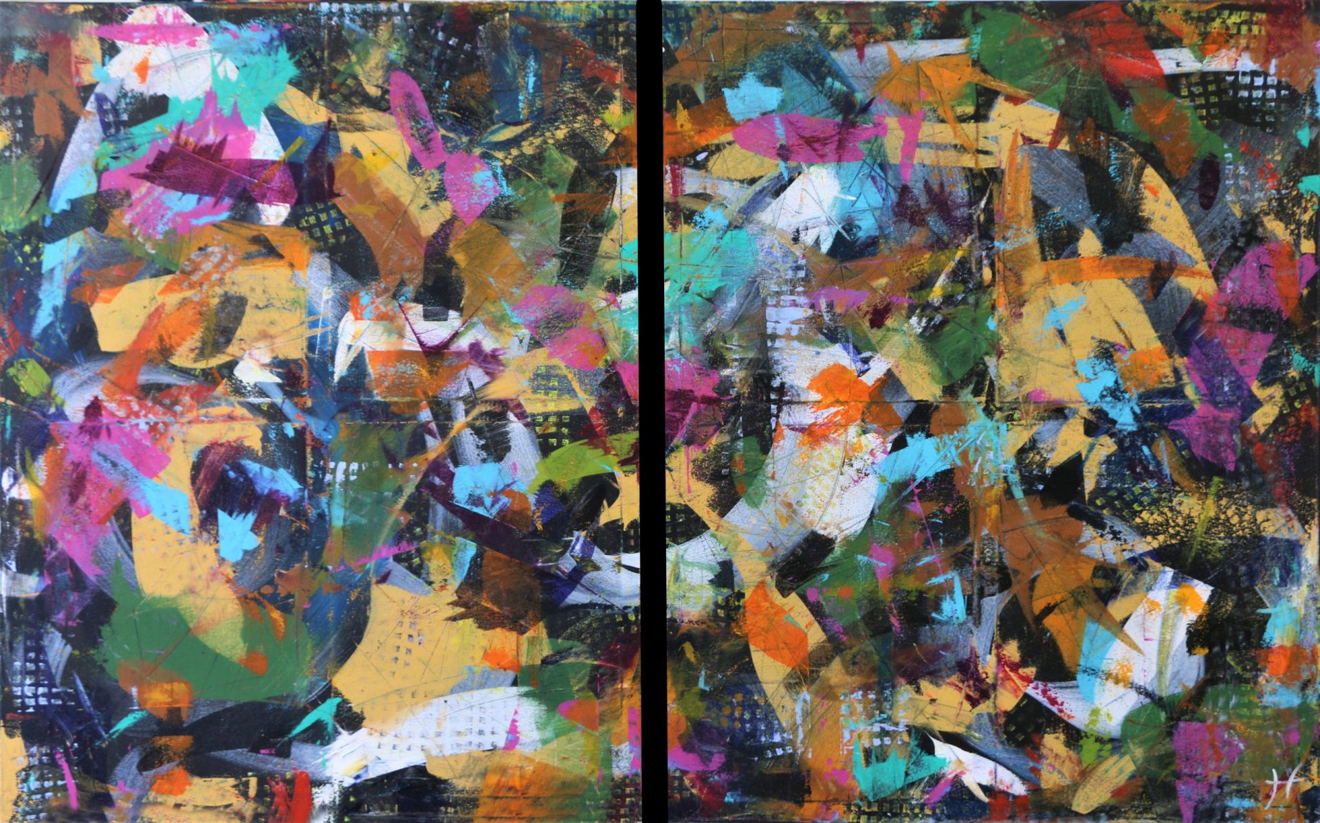 "Anjos" diptych celebrating color and movement