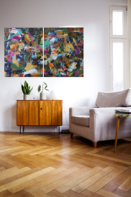 "Anjos" by Lenon B - a dynamic and vibrant diptych