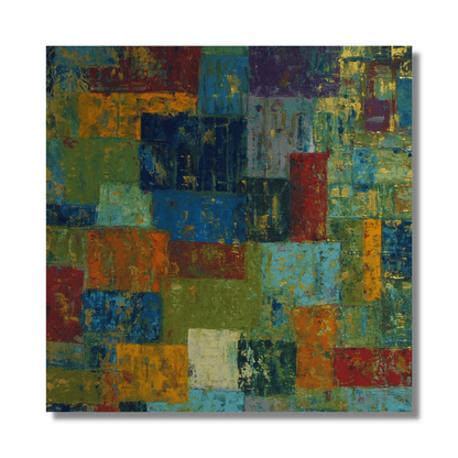 Vibrant oil painting "Arlequin" with joyful color squares