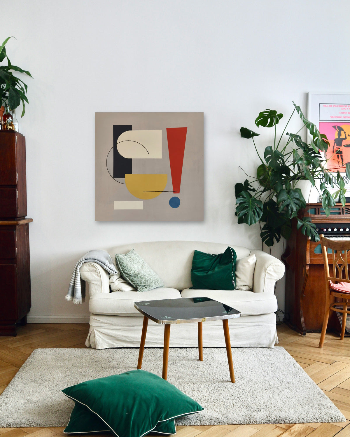 Between by Lenon B above a white sofa, true scale