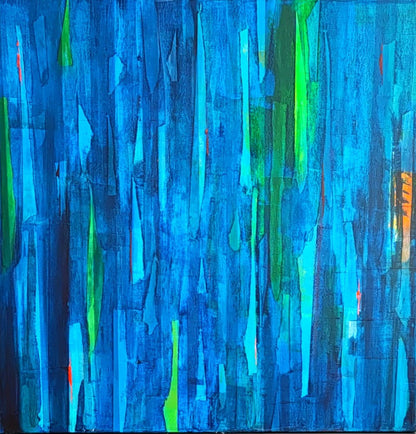 "Blue Bamboos" by Lenon B, an abstract bamboo forest