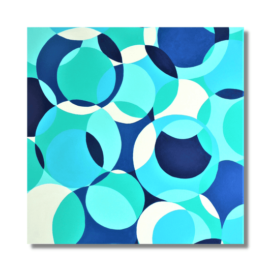 "Blue Bubbles" by Lenon B, an acrylic homage to the 70s