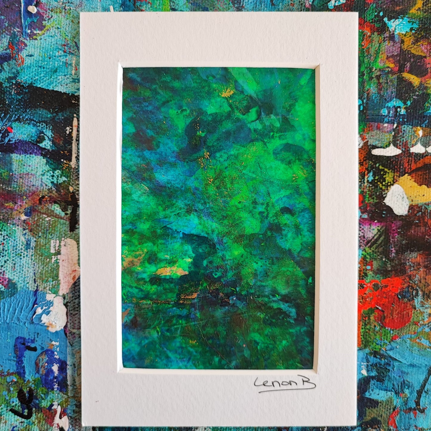 Calming art piece for your living space, showcasing serene colors by Lenon B.