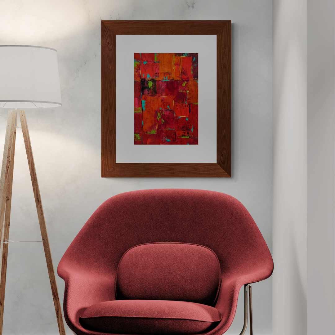 Crimsonity by Lénon B, an abstract geometric composition in vibrant crimson tones.