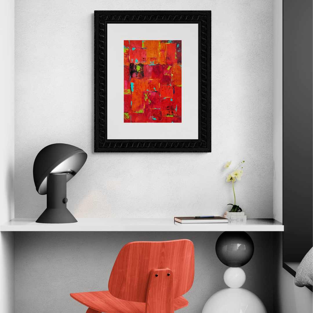 Crimsonity by Lénon B, a bold red artwork with striking abstract shapes.