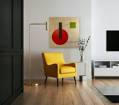Dear Calder by Lenon B above a yellow armchair, true scale