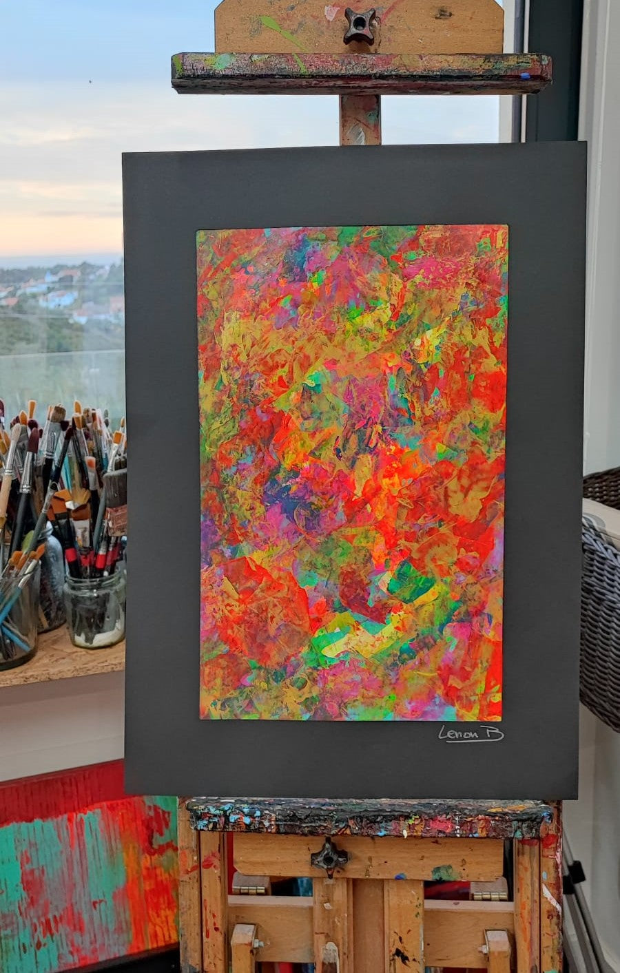 Ecstasy by Lénon B, a colorful acrylic painting showcasing a dynamic interplay of colors.