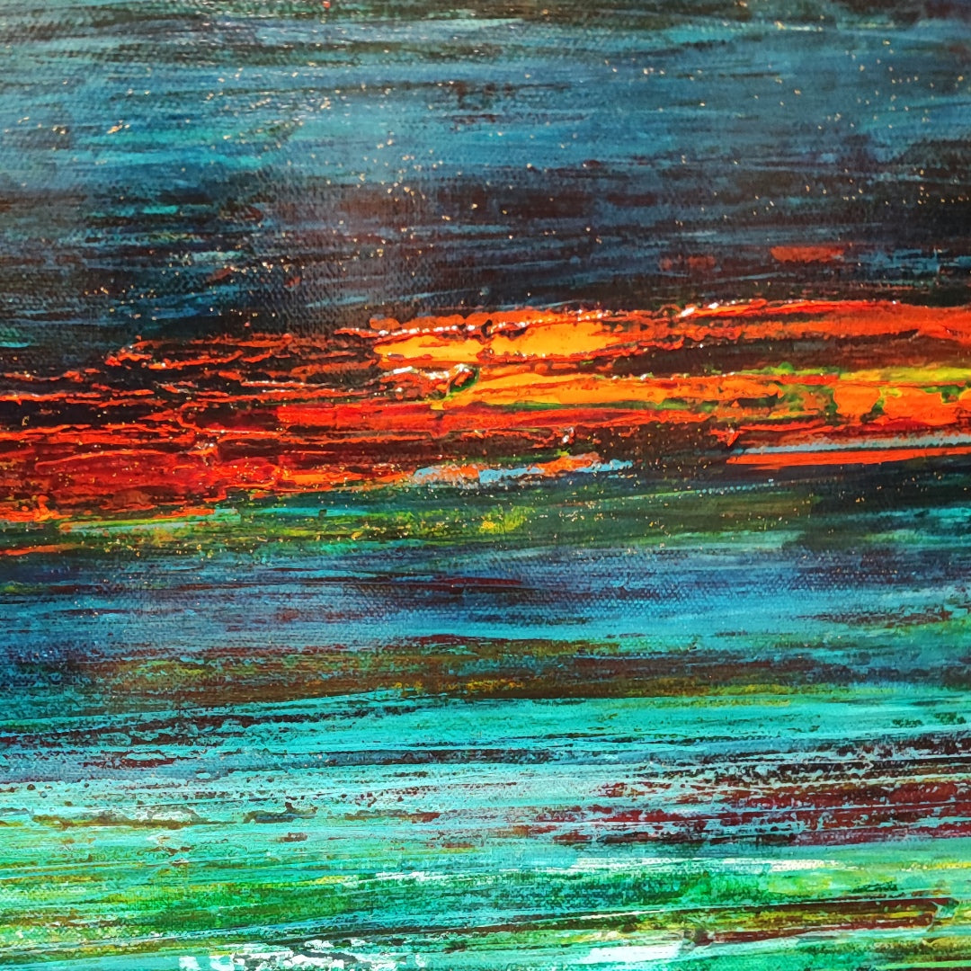 Fiery Silence is a one-of-a-kind acrylic artwork by Lenon B, featuring layered textures and soft blue tones for timeless sophistication.