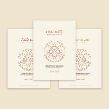 Little suns, 5 mandalas to colour for children by Lenon B, in English, French and Portuguese