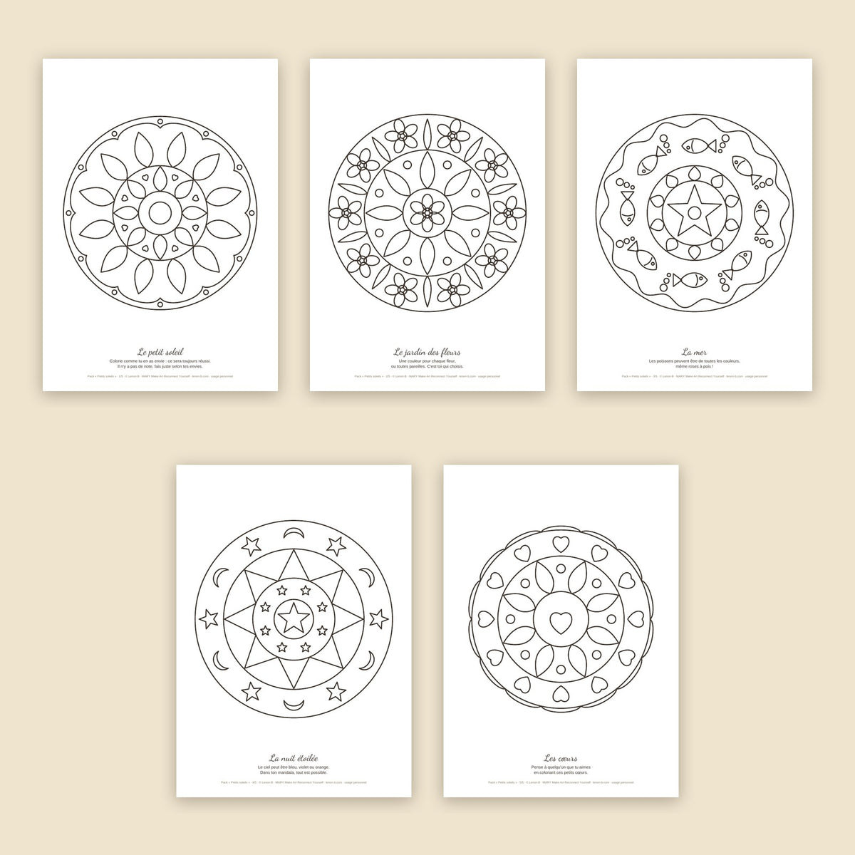 The 5 mandalas of the Little suns pack