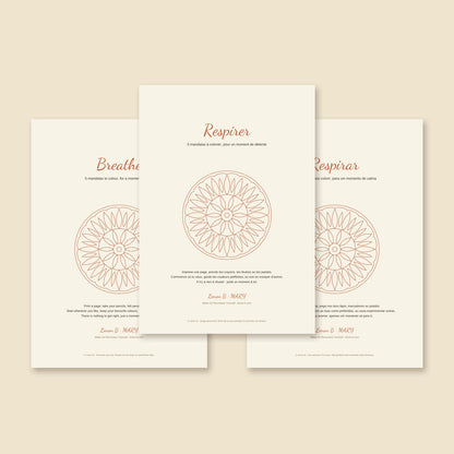 Breathe, 5 mandalas to colour by Lenon B, in English, French and Portuguese
