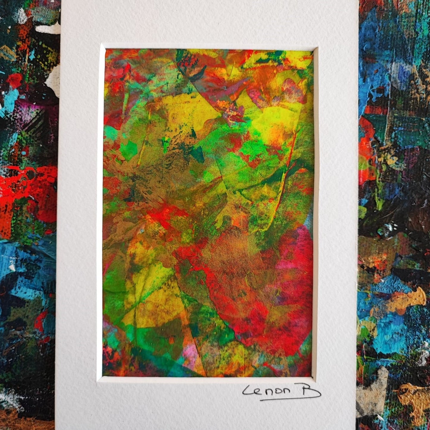 Stunning artwork with golden accents, enhancing the beauty of this original piece by Lenon B.