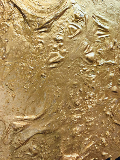 Detail of Gold IV by Lenon B: gold relief and the artist's signature
