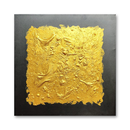 Gold IV by Lenon B, original painting: a square of textured gold on a matte black canvas, 50 × 50 cm