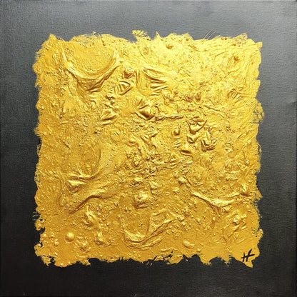 Gold IV by Lenon B, original painting: a square of textured gold on a matte black canvas, 50 × 50 cm