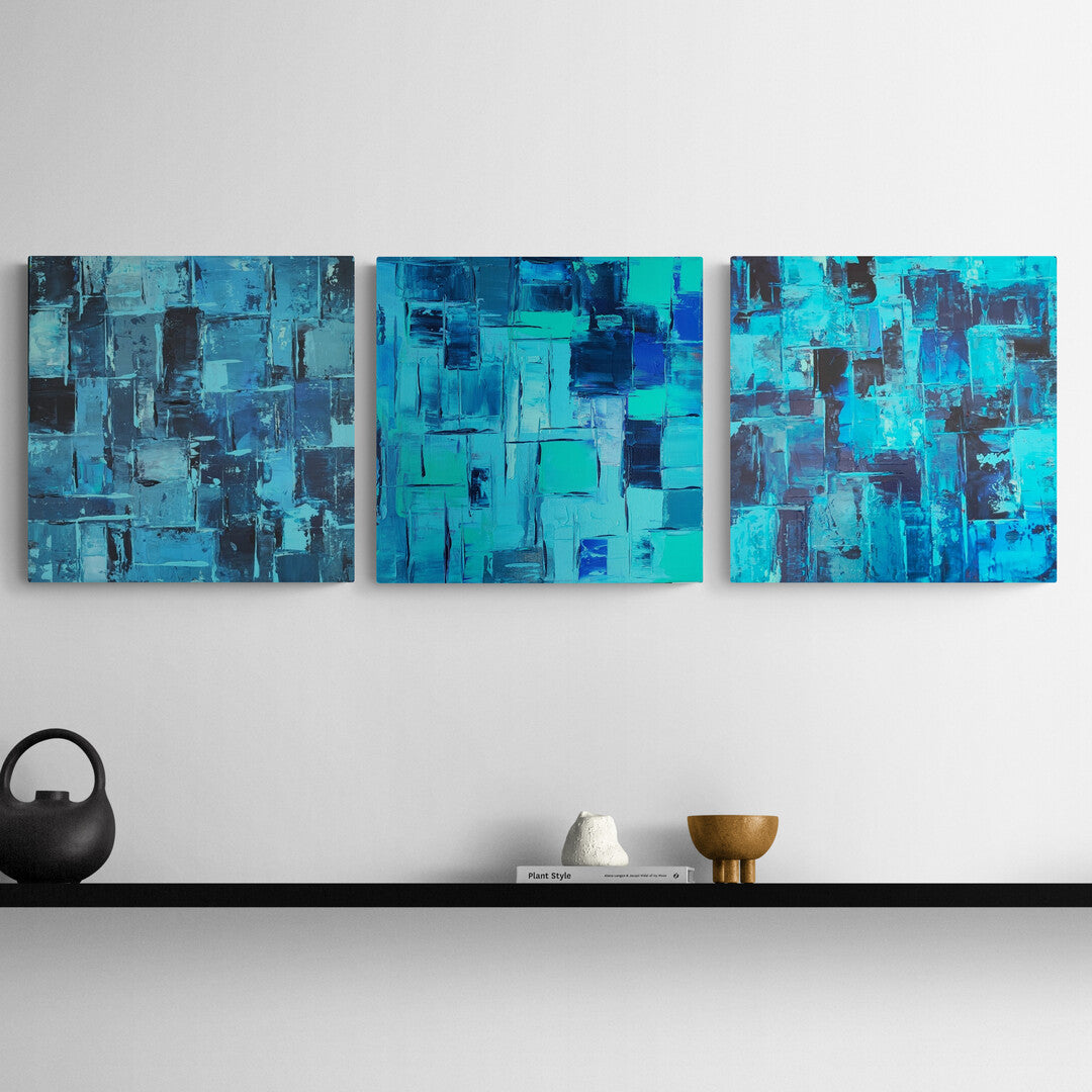 Original acrylic painting on canvas featuring serene blue hues, by artist Lenon B.