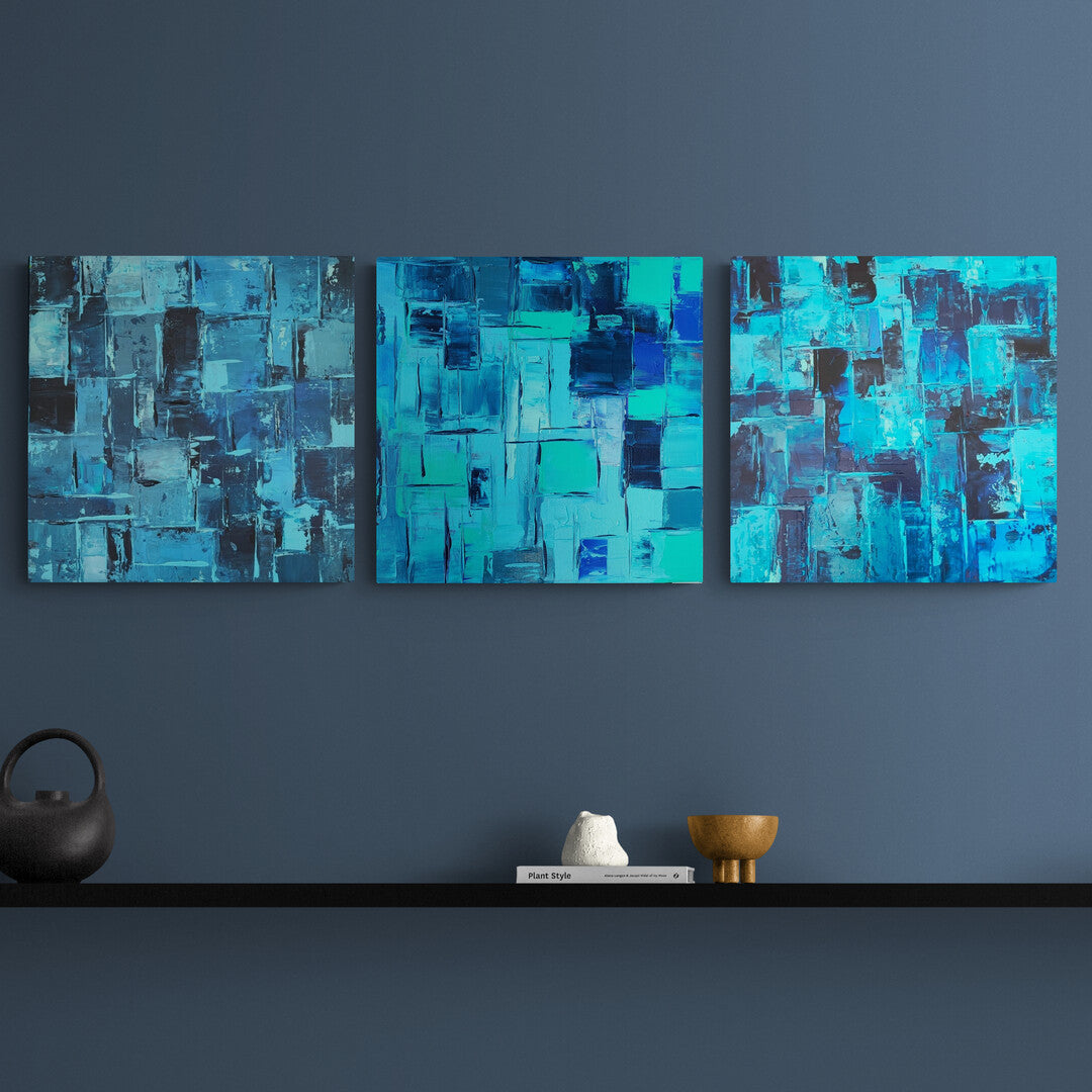  Vibrant canvas artwork showcasing oceanic vibes in rich blue tones, by Lenon B.