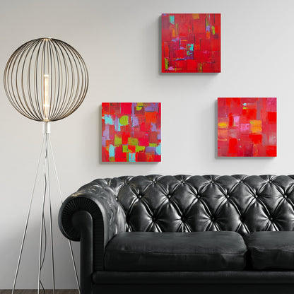 Original abstract painting representing sophisticated red designs, by Lenon B.