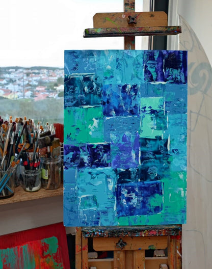 Explore Lenon B's Boréal, a painting that combines deep blues and greens to evoke ocean depths and tranquility.