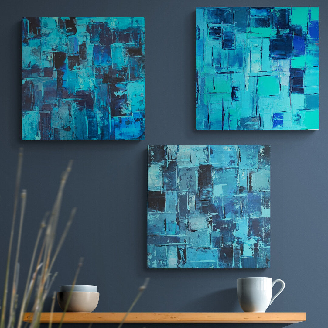 Original acrylic painting on canvas featuring ocean blue hues, by artist Lenon B.