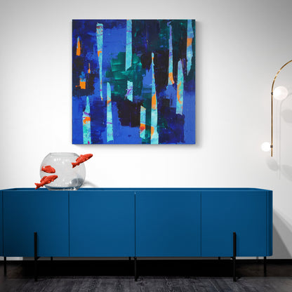 "Fantasia" by Lenon B – ultramarine blue and turquoise evoking oceanic fissures