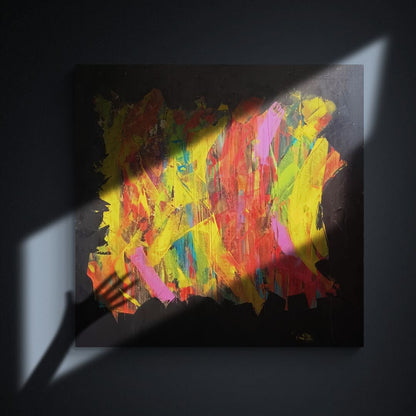 Bright and vivid abstract artwork "Soul Dance" by Lenon B, with vibrant colors dancing against a black background.