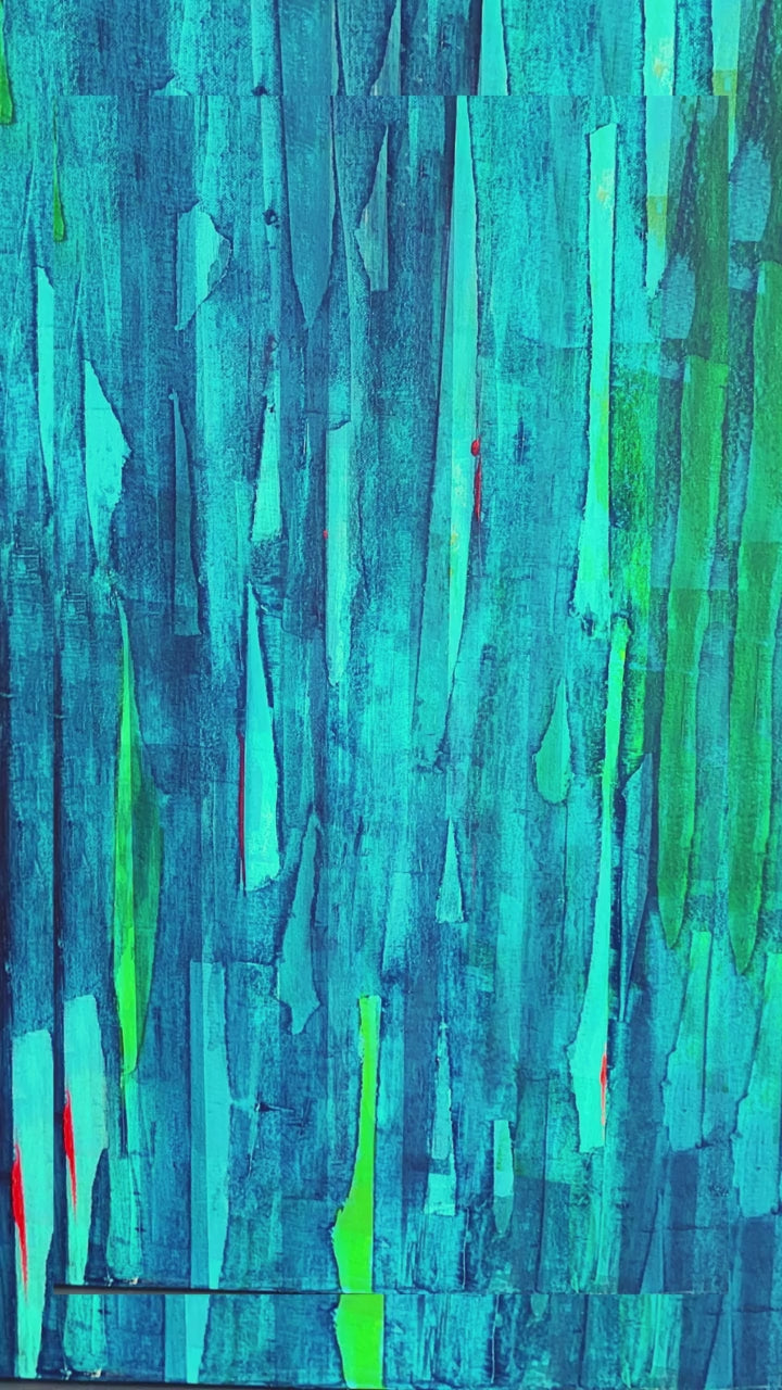 Lenon B's 'Blue Bamboos' painting, a journey into the heart of a blue forest"