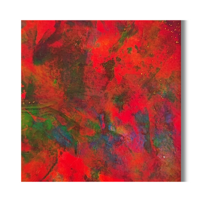 Original abstract painting by Lenon B, featuring bold red tones and vibrant energy.